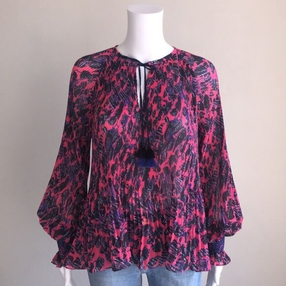 Derek Lam 10 Crosby Helena Pleated Speckled Floral Blouse - 4 - Picture 2 of 10